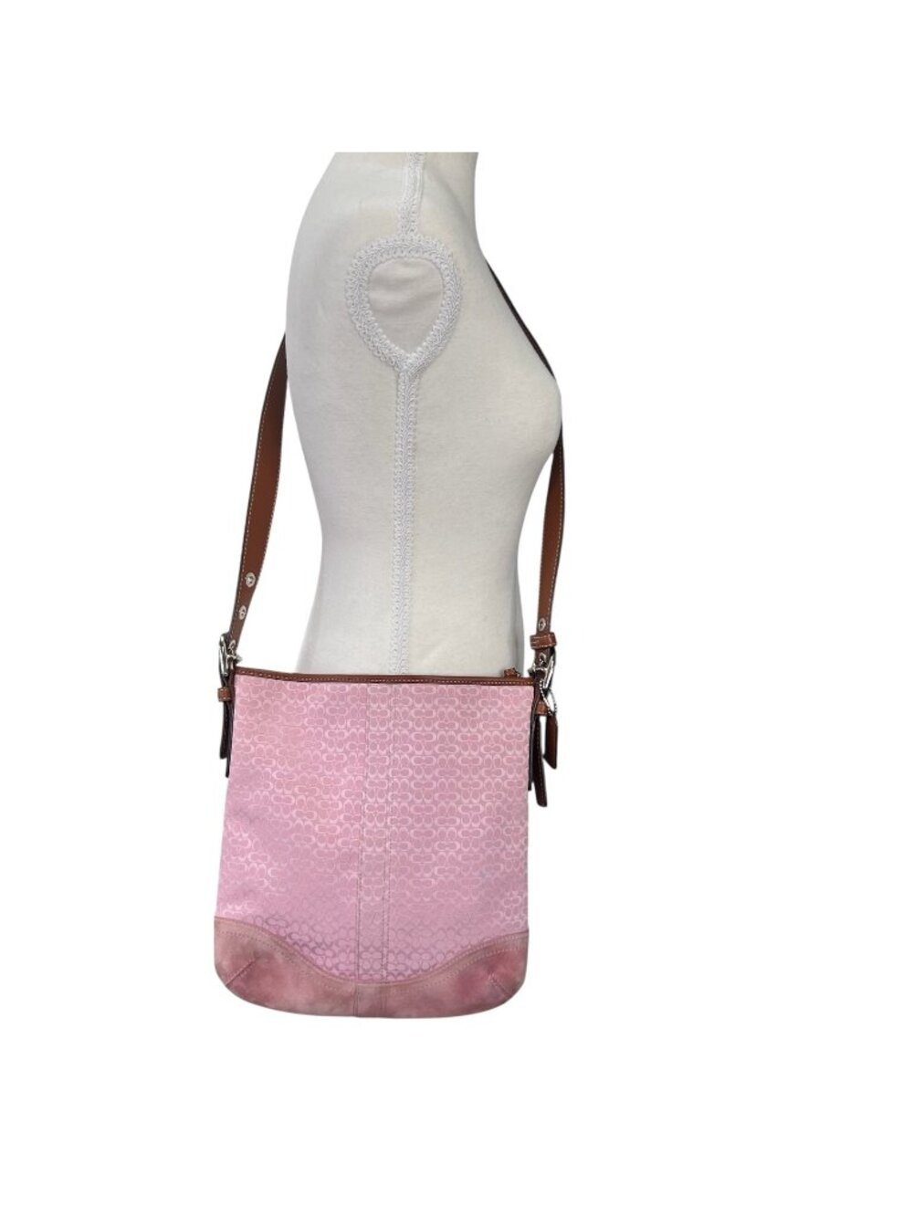 Coach Vintage Y2K Pink Signature Crossbody Bag With Leather Adjustable Strap